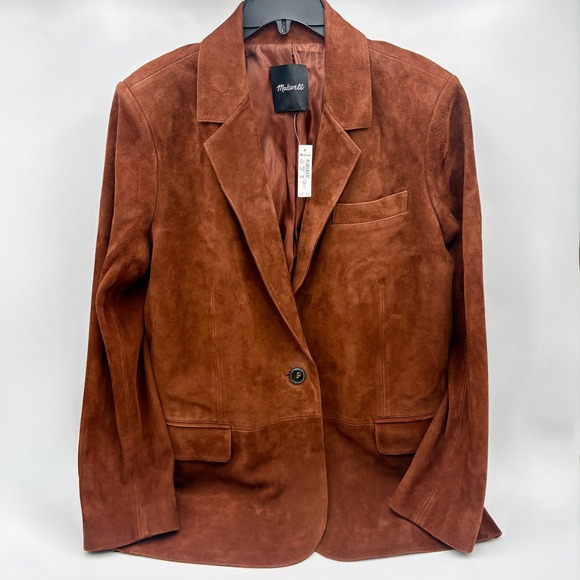 Madewell Suede Leather The Kline Blazer Jacket Womens Rust Brown Soft Magogany - Picture 1 of 15